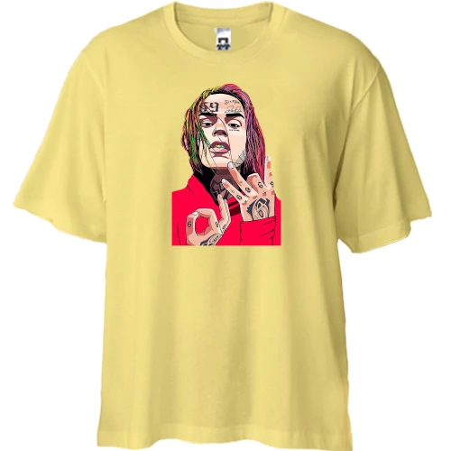 Футболка двонитка Oversize, Жовтий, з жестами 6IX 9NINE