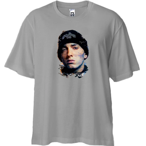 Футболка двунитка Oversize с Eminem в глитчах