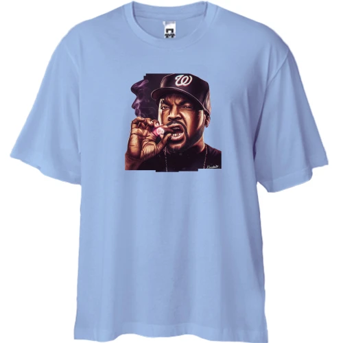 Футболка двунитка Oversize, Белый, с курящим Ice Cube