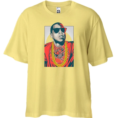 Футболка двонитка Oversize з Jay-Z і квіткою