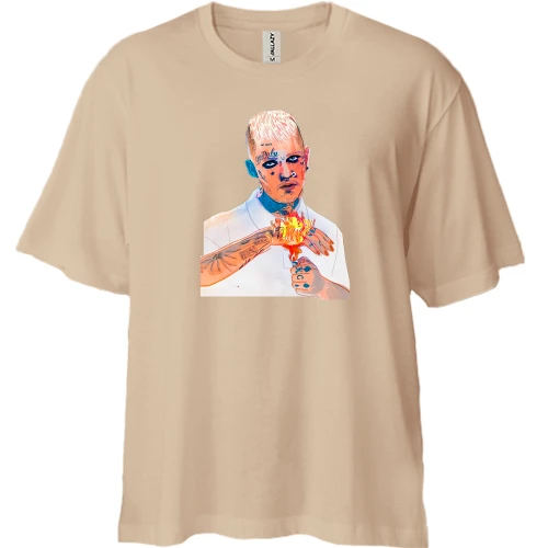Футболка двунитка Oversize, Черный, с Lil Peep и огнем