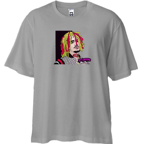 Футболка двонитка Oversize, Сірий, з задумливим Lil Pump