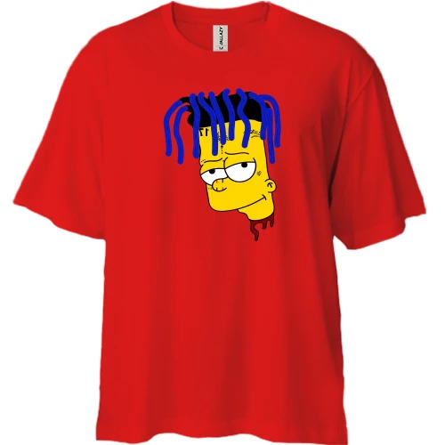 Футболка двунитка Oversize, Красный, с Бартом Симпсоном в образе Lil Pump (2)