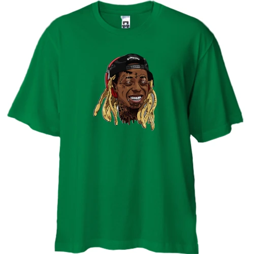 Футболка двунитка Oversize, Зеленый, с улыбающимся Lil Wayne