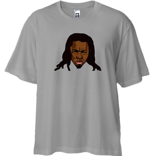 Футболка двонитка Oversize, Сірий, зі злим Lil Wayne (2)