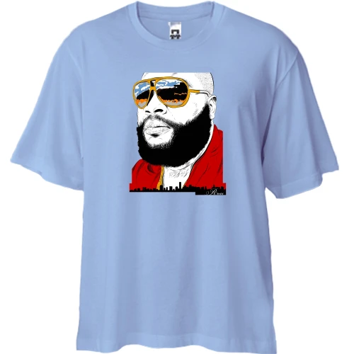 Футболка двунитка Oversize, Синий, с Rick Ross в очках
