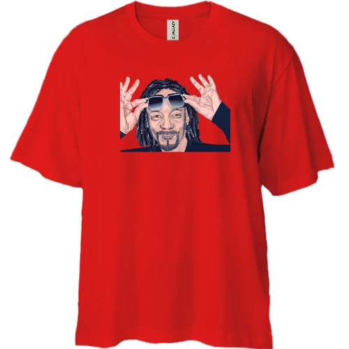 Футболка двонитка Oversize, Червоний, зі Snoop Dogg з окулярами