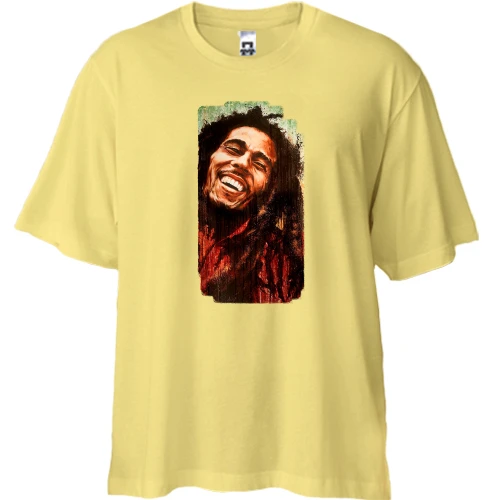 Футболка двонитка Oversize, Жовтий, з усміхненим Bob Marley