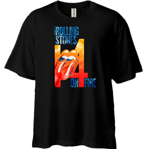 Футболка двунитка Oversize, Черный, Rolling Stones 14 Fire