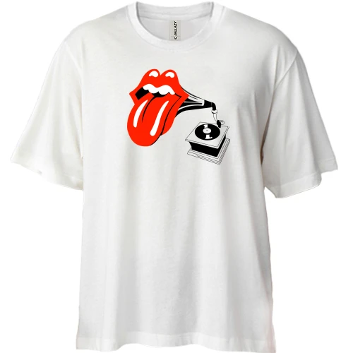 Футболка двунитка Oversize, Белый, Rolling Stones (граммофон)