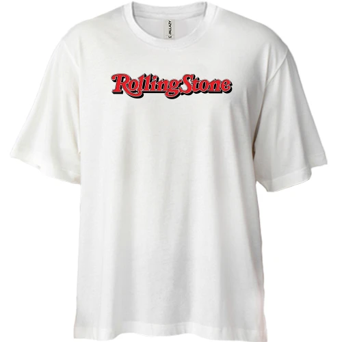 Футболка двонитка Oversize, Білий, Rolling Stone напис