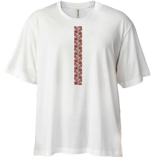Футболка двунитка Oversize, Белый, вышиванка с цветами (2)
