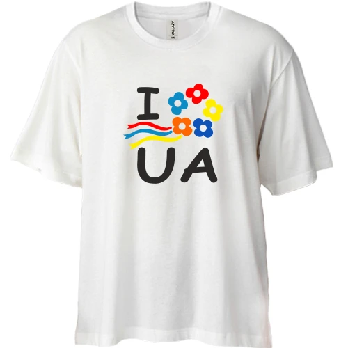 Футболка двонитка Oversize, Синій, I love Ukraine з вінком