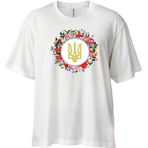 Футболка двунитка Oversize с венком и гербом Украины