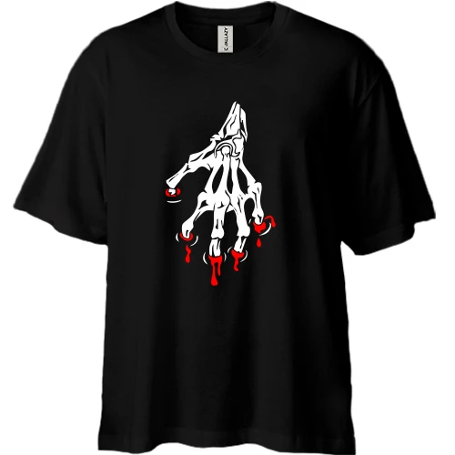 Футболка двунитка Oversize, Черный, Рука скелета
