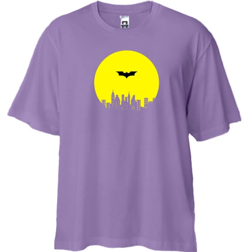 Футболка двунитка Oversize с логотипом Batman на фоне города