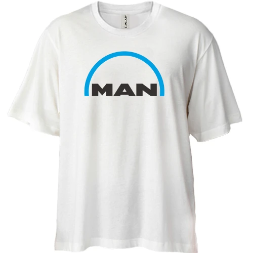 Футболка двунитка Oversize, Белый, с логотипом MAN и синей дугой