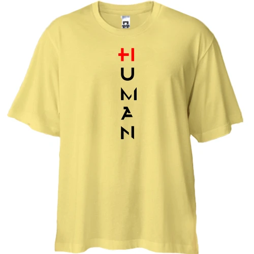Футболка двунитка Oversize, Желтый, с надписью "Human"