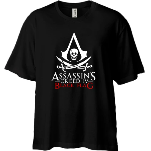 Футболка двунитка Oversize, Черный, с лого Assassin’s Creed IV Black Flag