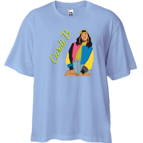 Футболка двунитка Oversize, Белый, с Cardi B (арт)