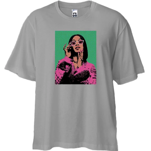 Футболка двунитка Oversize, Синий, с Cardi B (поп-арт)