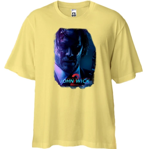 Футболка двунитка Oversize, Желтый, с силуэтом Джона Уика (Джон Уик 2)