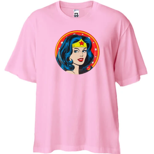 Футболка двунитка Oversize, Розовый, с Wonder Woman (арт)