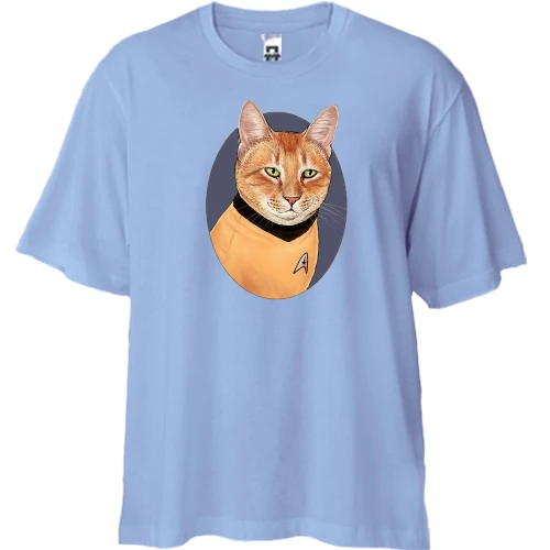 Футболка двунитка Oversize, Синий, с котом из Star Trek