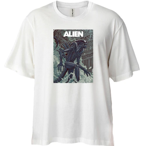 Футболка двунитка Oversize, Белый, с постером Alien