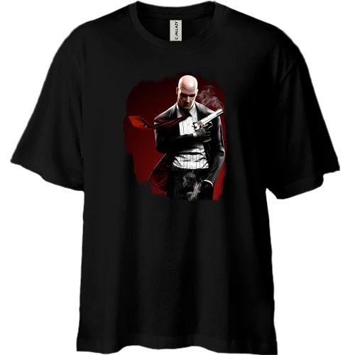 Футболка двунитка Oversize, Черный, с Hitman (Хитмен)