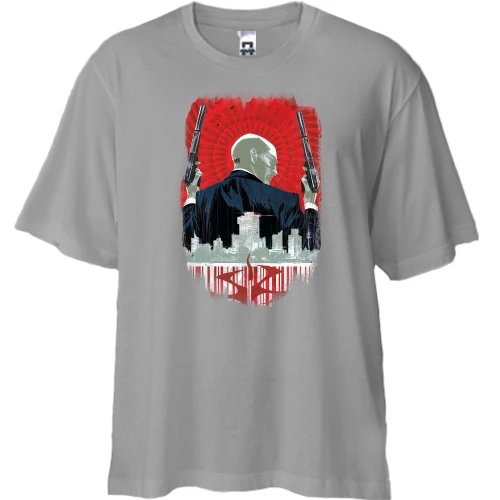 Футболка двонитка Oversize, Сірий, з Хітманом (ілюстрація)