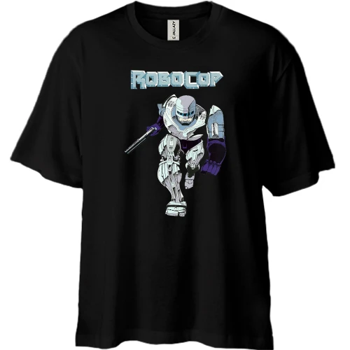 Футболка двунитка Oversize, Черный, с Robocop