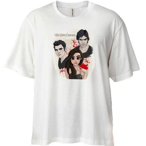 Футболка двунитка Oversize, Белый, с артом Vampire Diaries