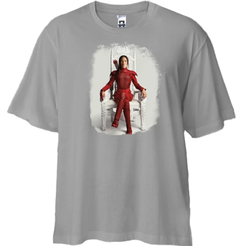 Футболка двунитка Oversize, Белый, с Сойкой Пересмешницей на троне (Голодные Игры)