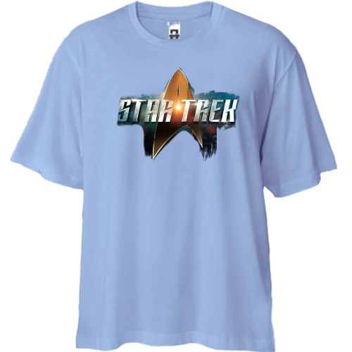 Футболка двунитка Oversize, Синий, с надписью Star Trek