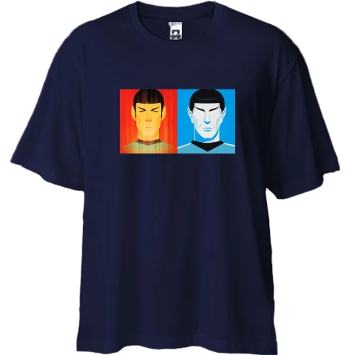Футболка двунитка Oversize, Синий, со Споком и Джеймсом (Star Trek)