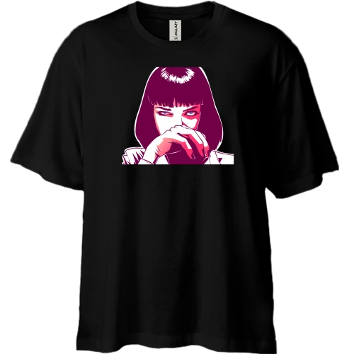 Футболка двонитка Oversize, Чорний, з Мией Уоллес (Кримінальне Чтиво)