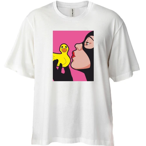 Футболка двонитка Oversize, Білий, Бетвумен з уточкой