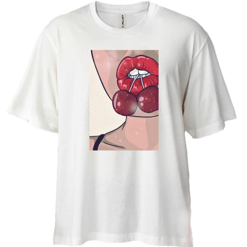 Футболка двунитка Oversize Вишенки в губах