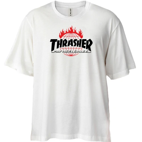 Футболка двунитка Oversize, Белый, Thrasher Huf Worldwide