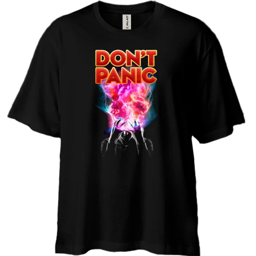 Футболка двонитка Oversize, Чорний, Don't Panic з аніме-персонажем