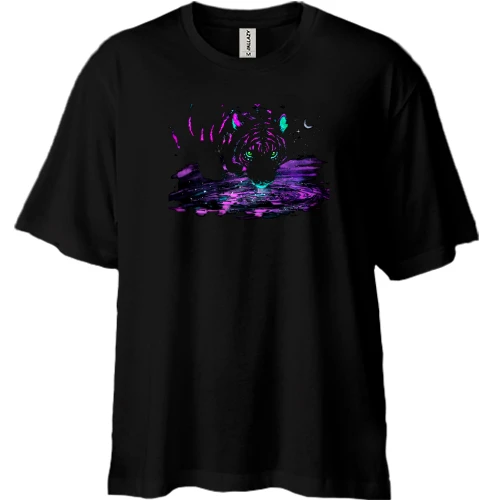 Футболка двонитка Oversize, Чорний, з неоновим тигром