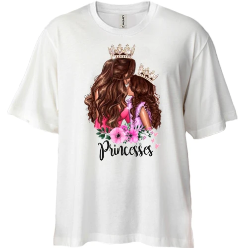 Футболка двунитка Oversize, Белый, Мама с дочкой "Princesses"