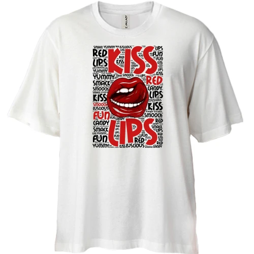 Футболка двунитка Oversize Kiss red lips