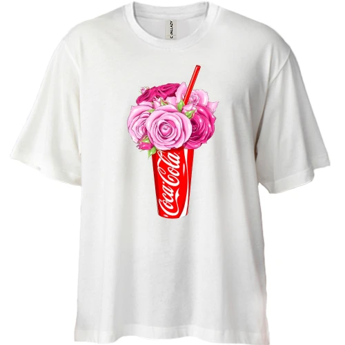 Футболка двунитка Oversize, Синий, Coca-Cola с цветами