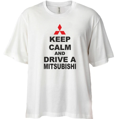 Футболка двунитка Oversize, Белый, Keep calm and drive a Mitsubishi