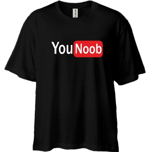 Футболка двунитка Oversize, Черный, с надписью "You Noob"