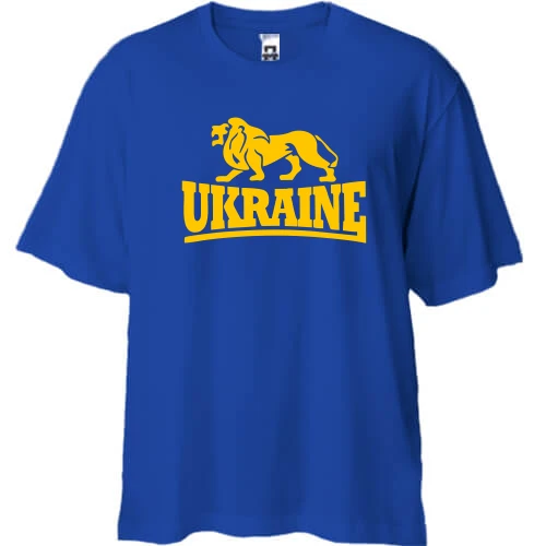 Футболка двунитка Oversize, Синий, с надписью "Ukraine"