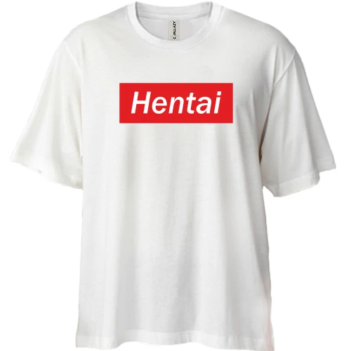 Футболка двонитка Oversize, Білий, з написом "Hentai"