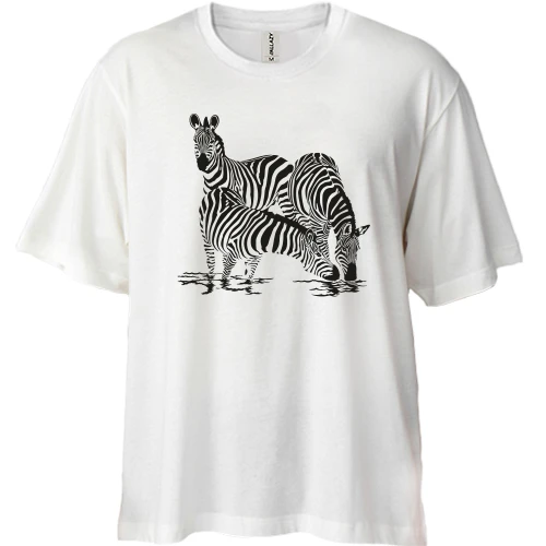 Футболка двунитка Oversize, Белый, с зебрами